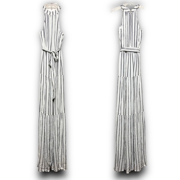 NWT L’AGENCE Striped Sleeveless Halter Neck Tie Waist Tiered Skirt Maxi Dress XS - Picture 3 of 5